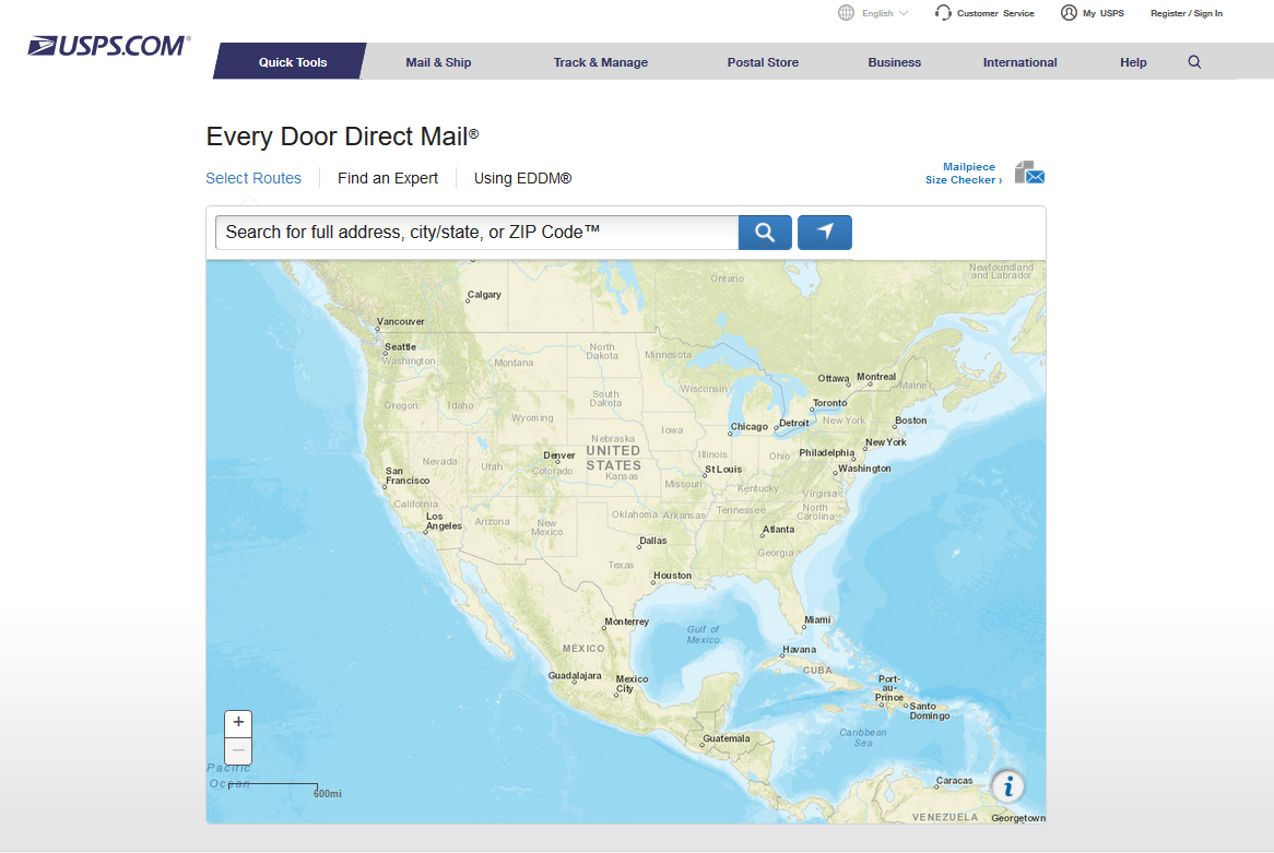 This is how EDDM mailing area search site looks like